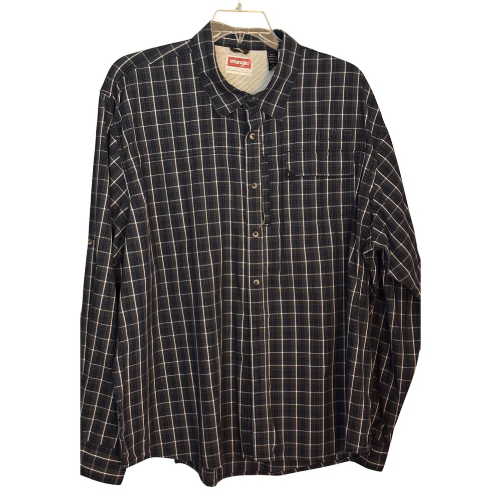 Wrangler Premium Quality Mens 3XL Plaid Roll Tab Long Sleeve Shirt‎